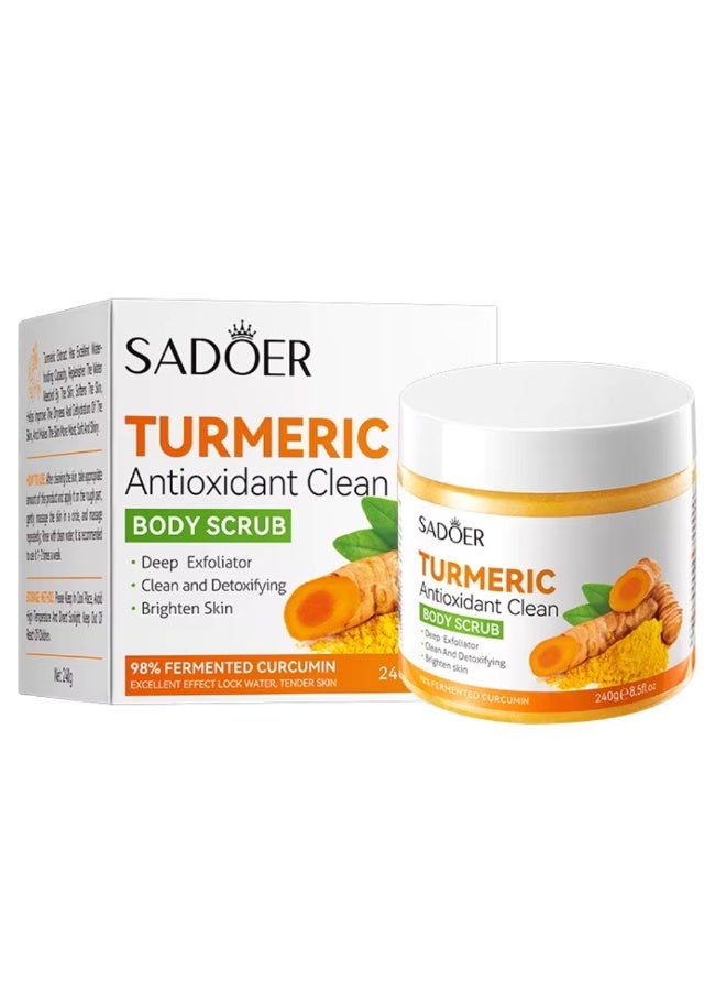 SADOER 240G Turmeric Body Scrub, Antioxidant Clean Deep Exfoliator Detoxifying Skin Brightening Turmeric Body Scrub, 98% Fermented Curcumin for Water Lock & Tender Skin - Image 2